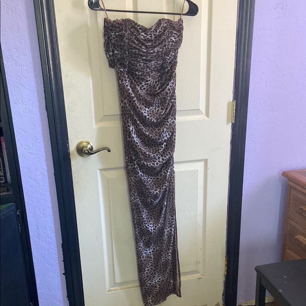 miss avenue leopard print strapless dress (s: S)